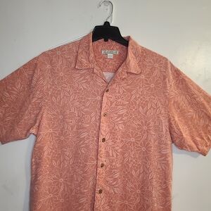 Tommy Bahama Peach Floral Button Down Shirt 100% Silk